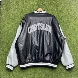Vintage Chrysler Motors Leather Jacket Mens 2XL Black Varsity Wool Snap Close